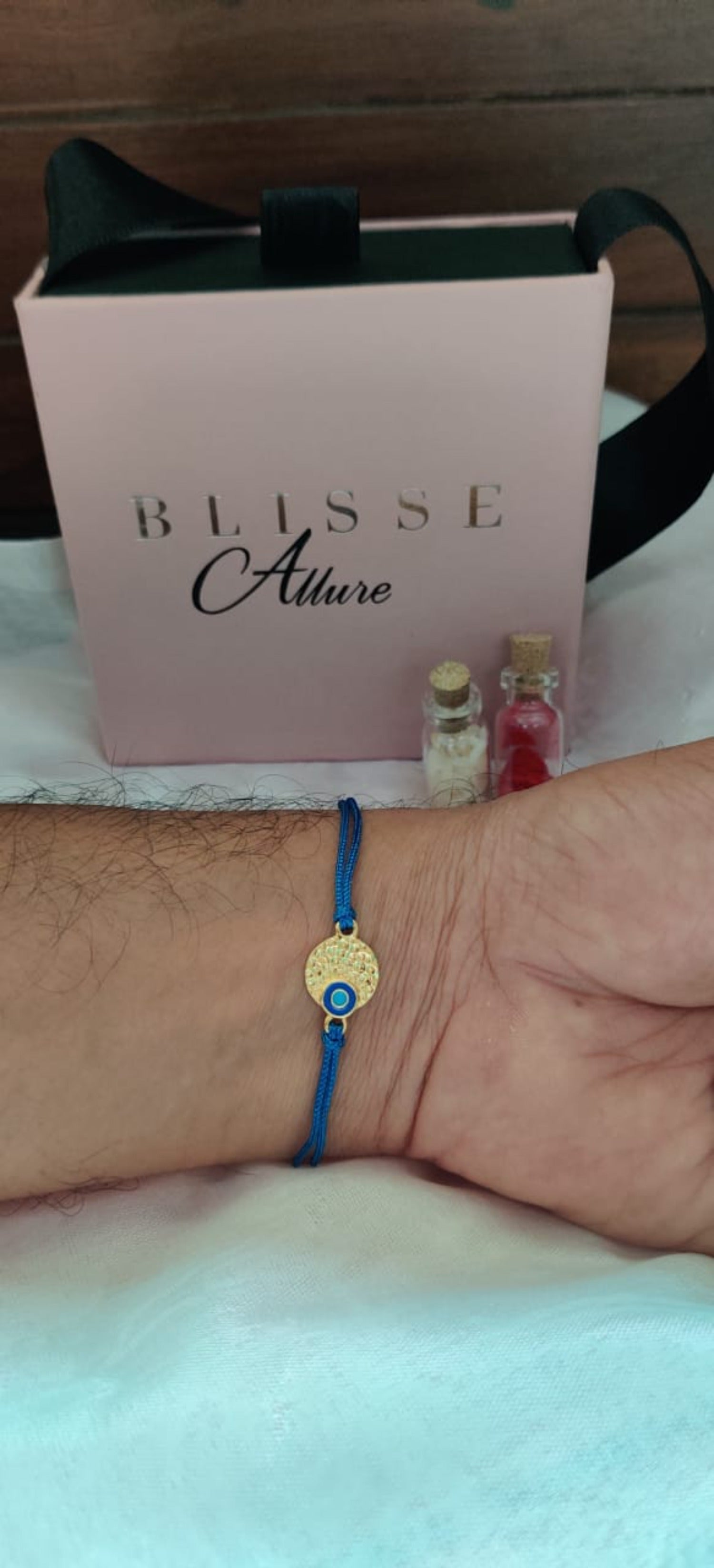 Blisse Allure Sterling Silver Nazar Rakhi in Hammered Gold Disc