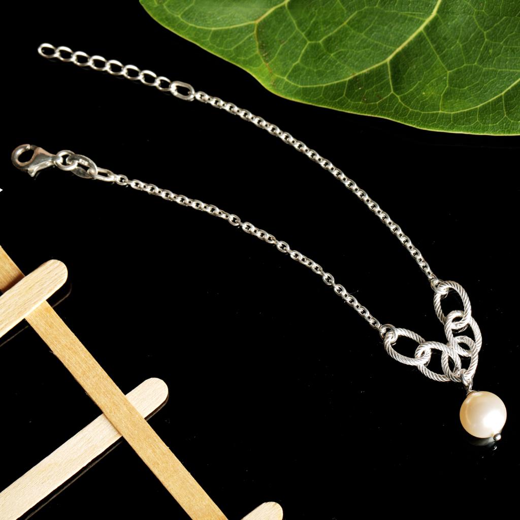 Blisse Allure 925 Sterling Silver Link Bracelet with Pearl Drop