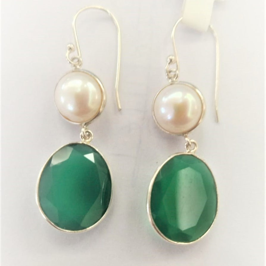 Blisse Allure Green Onyx and Pearl Drop Earrings