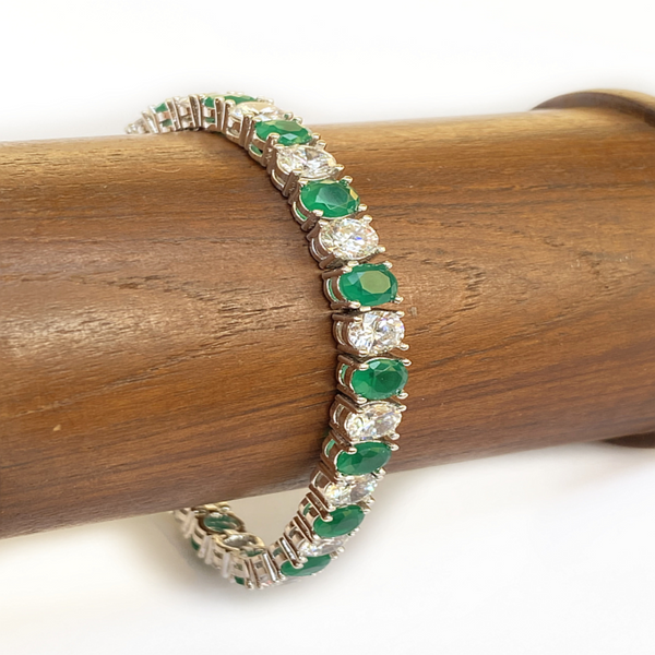 Blisse Allure 925 Sterling Silver Green And White CZ Bracelet