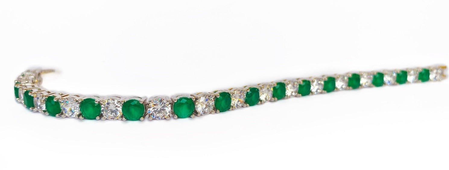 Blisse Allure 925 Sterling Silver Green And White CZ Bracelet