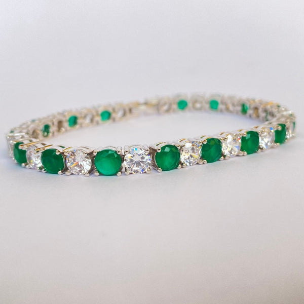 Blisse Allure 925 Sterling Silver Green And White CZ Bracelet