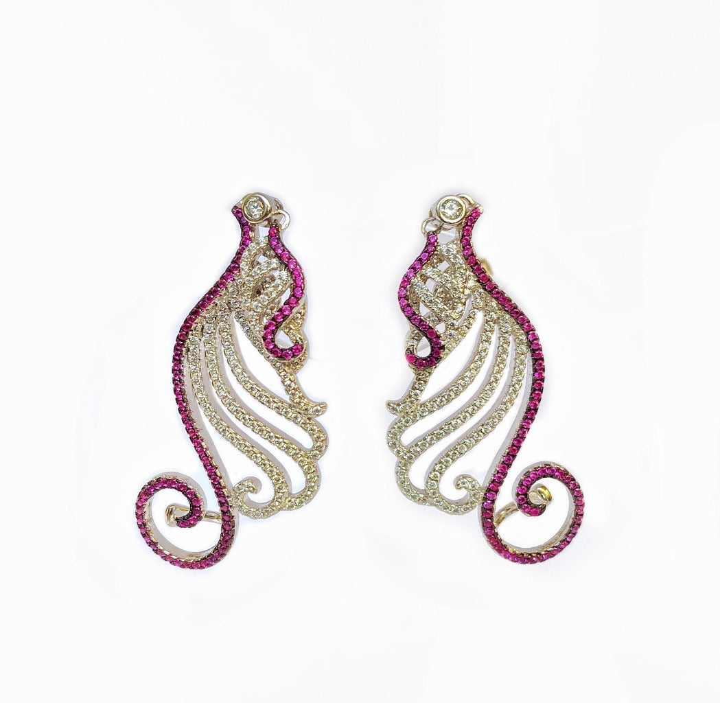 Blisse Allure 925 Sterling Silver White And Pink CZ Earrings With Ear Cuff
