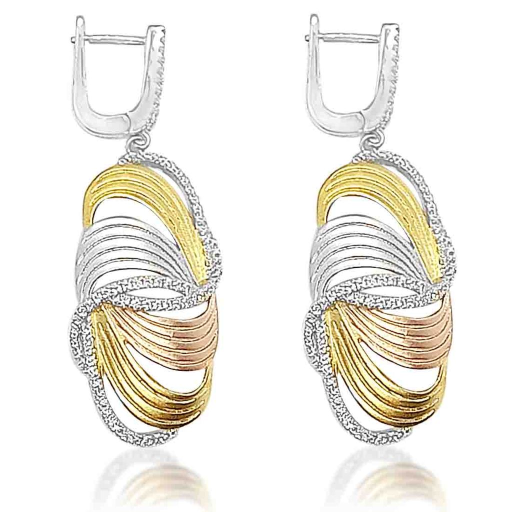 Blisse Allure 925 Three Tone Sterling Silver CZ Latch Back Earrings