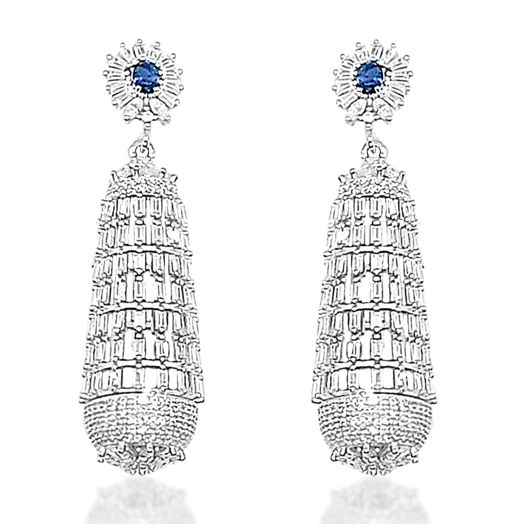 Blisse Allure 925 Sterling Silver White And Blue CZ Drop Earrings