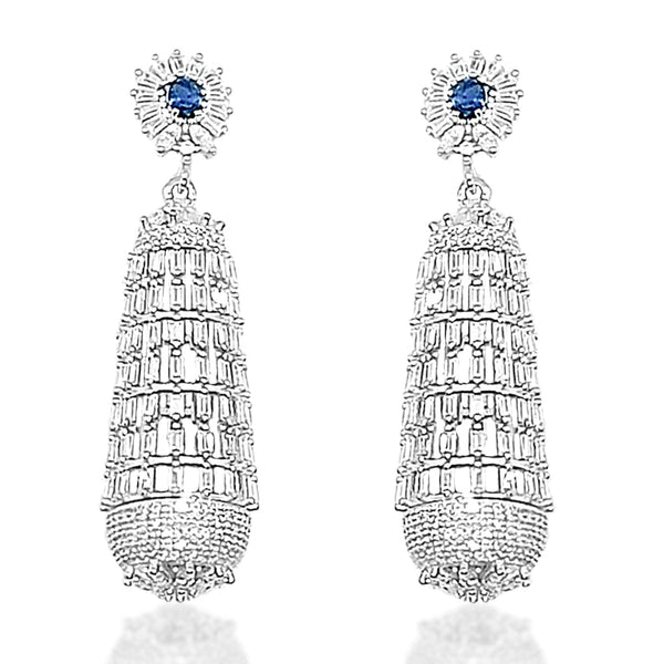 Blisse Allure 925 Sterling Silver White And Blue CZ Drop Earrings