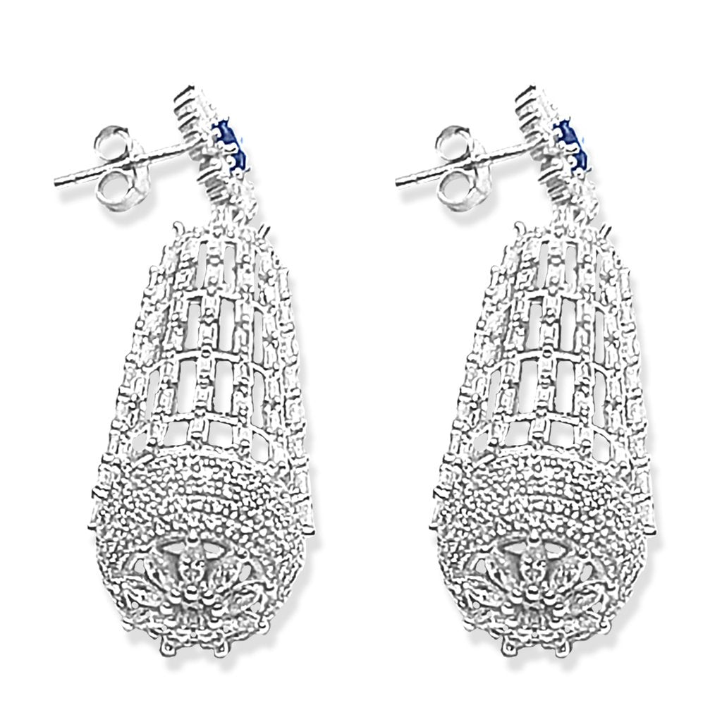 Blisse Allure 925 Sterling Silver White And Blue CZ Drop Earrings