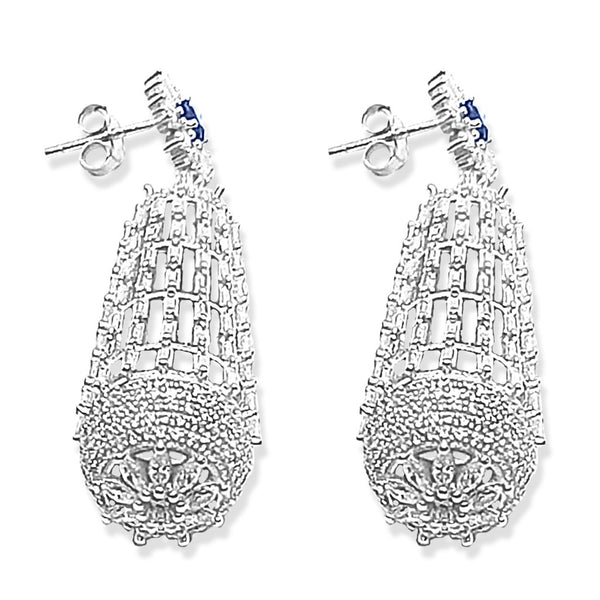 Blisse Allure 925 Sterling Silver White And Blue CZ Drop Earrings