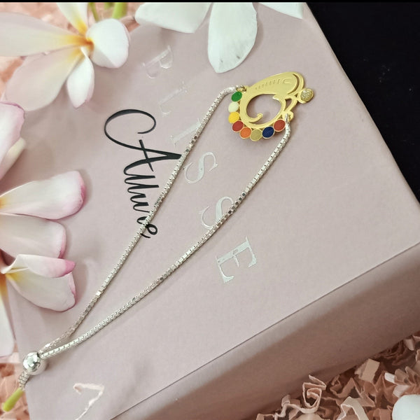 Blisse Allure 925 Silver Gold Plated Ganeshji Rakhi Bracelet