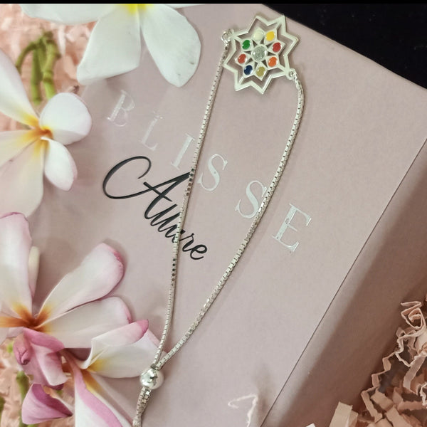 Blisse Allure 925 Silver Designer Enamel CZ Rakhi Bracelet